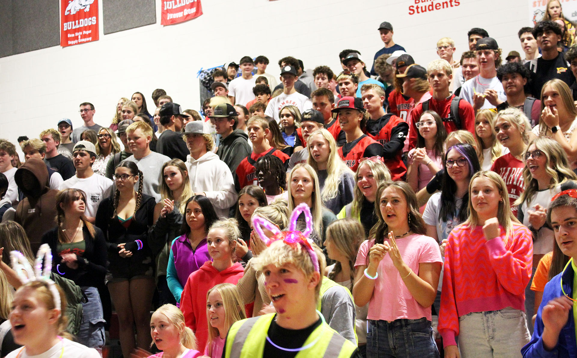 Students cheer during the back-to-school neon assembly. | Photo by Clara Anderson