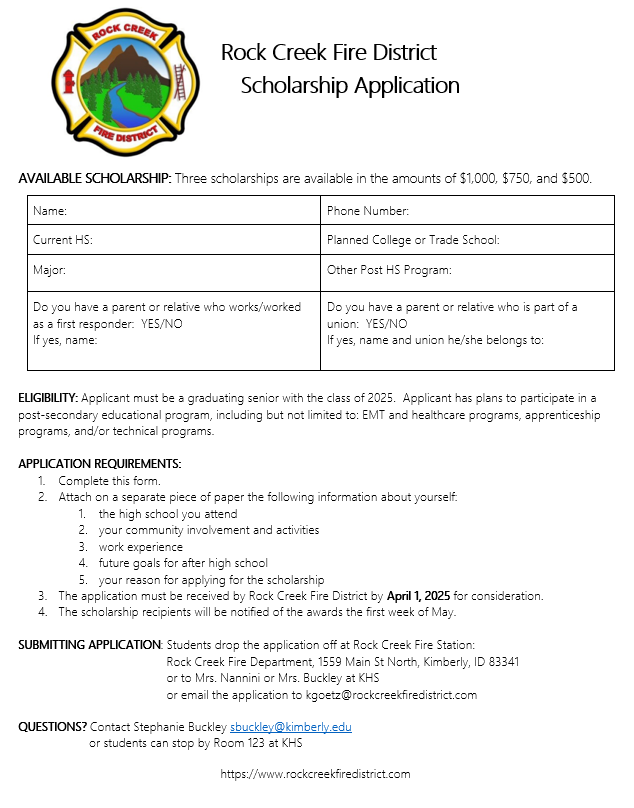 Rock Creek Fire Scholarship