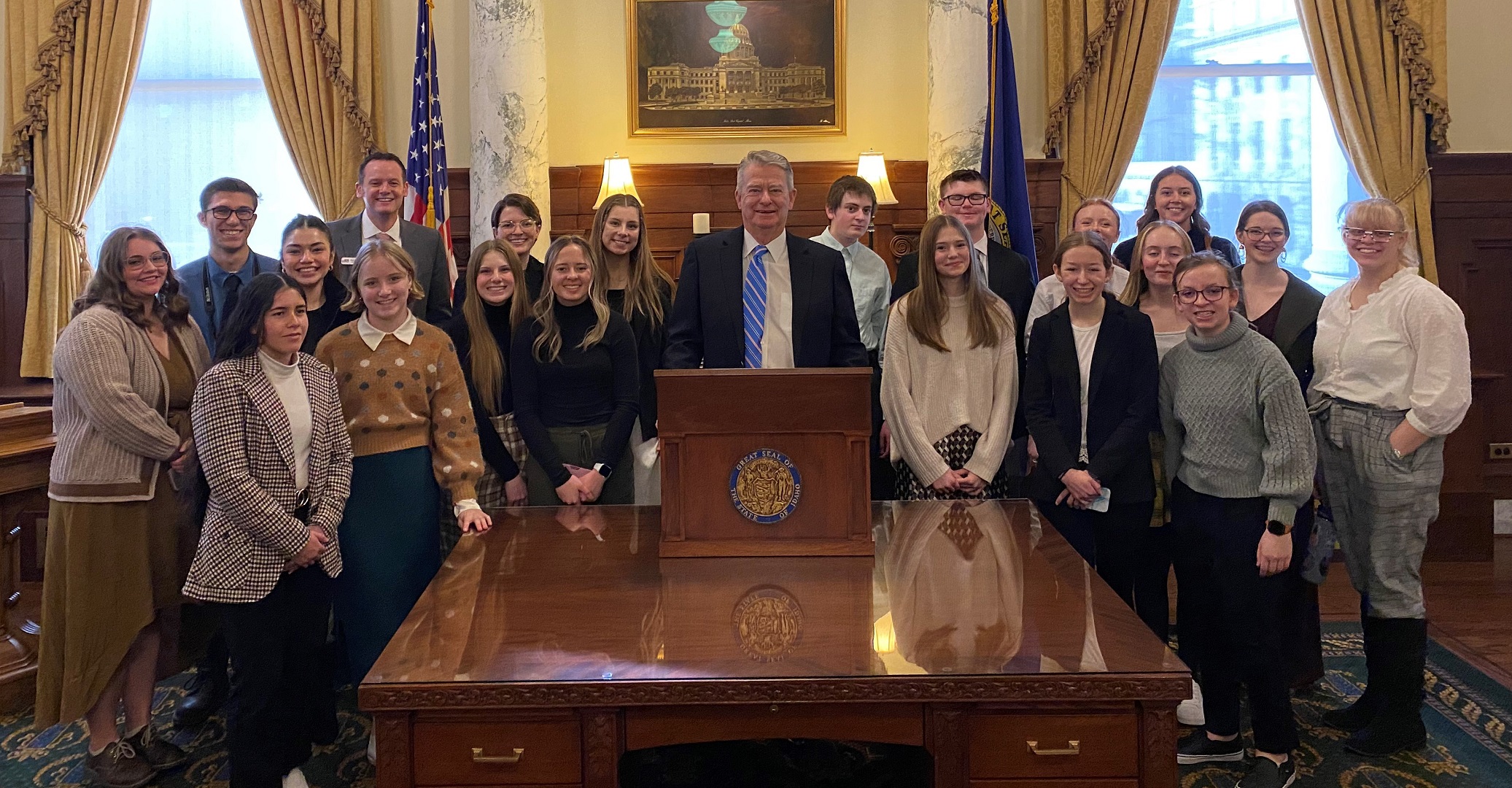 The KHS speech and debate team visits with Governor Brad Little at the Capitol building. | Submitted Photo