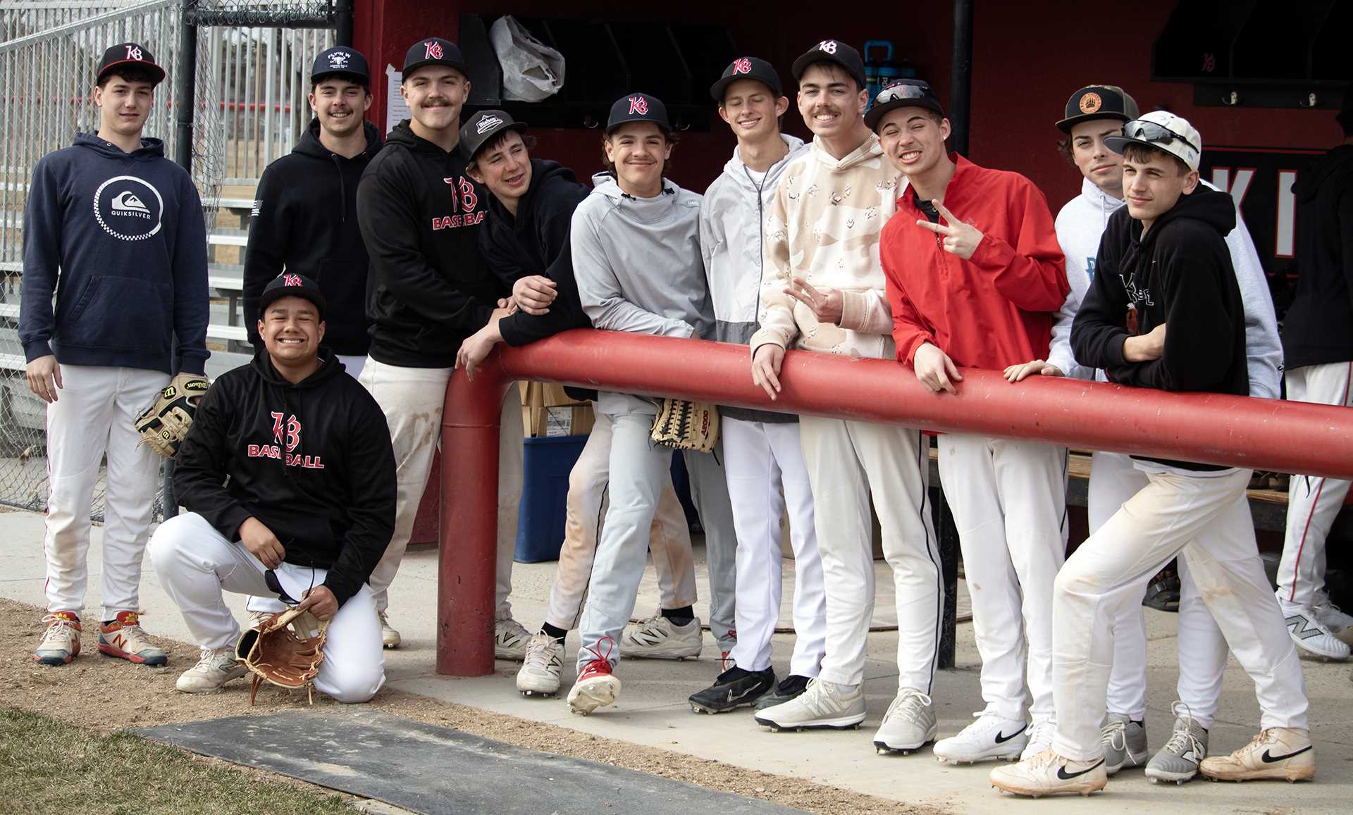 Members of the KHS baseball team pose during practice. | Photo by Ryker Larson Members of the KHS baseball team pose during practice. | Photo by Ryker Larson