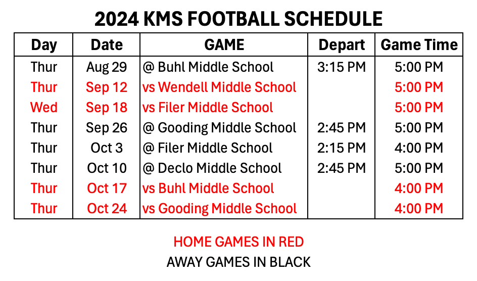 2024 KMS Football Schedule