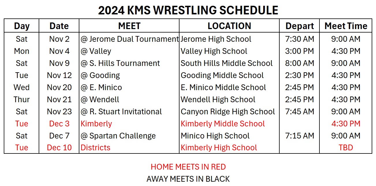 KMS Wrestling Schedule