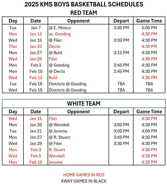 KMS Boys Basketball Schedule