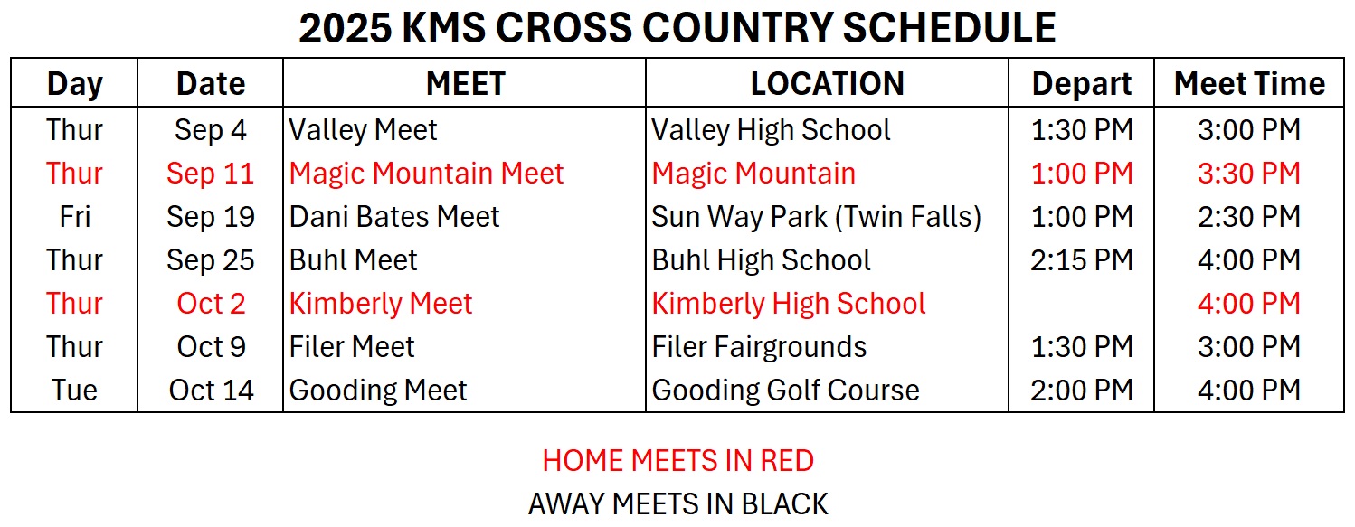 KMS Cross-Country Schedule