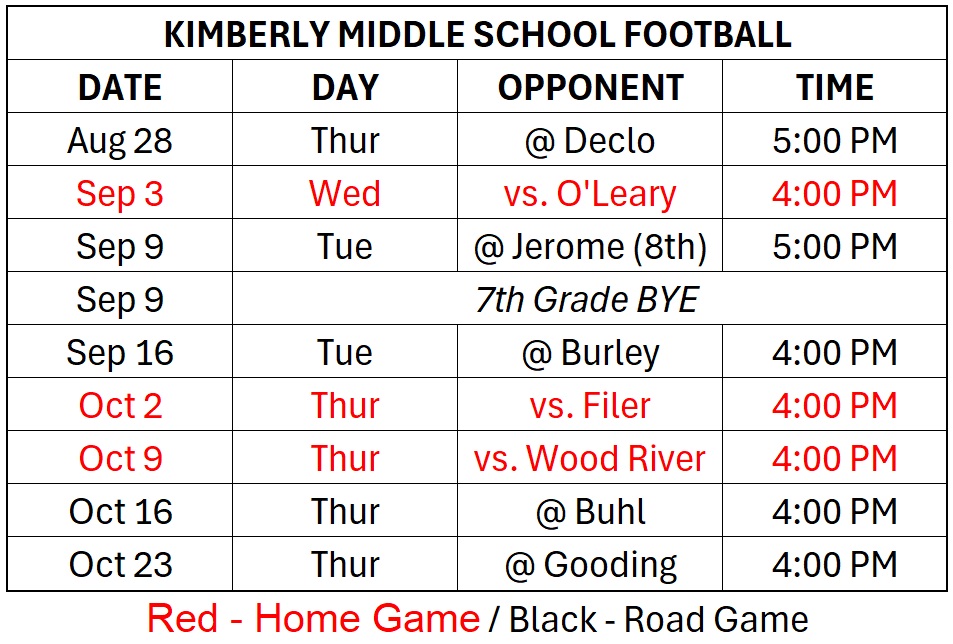 KMS Football Schedule