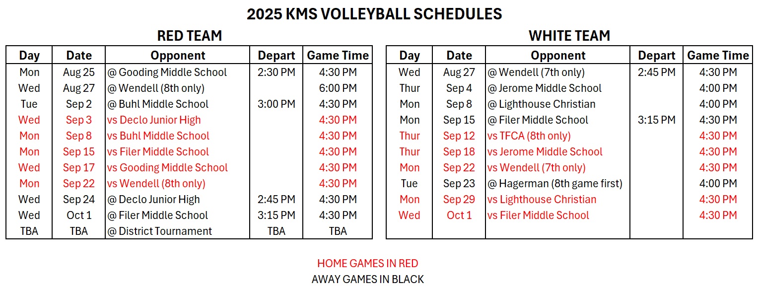 KMS Volleyball Schedule