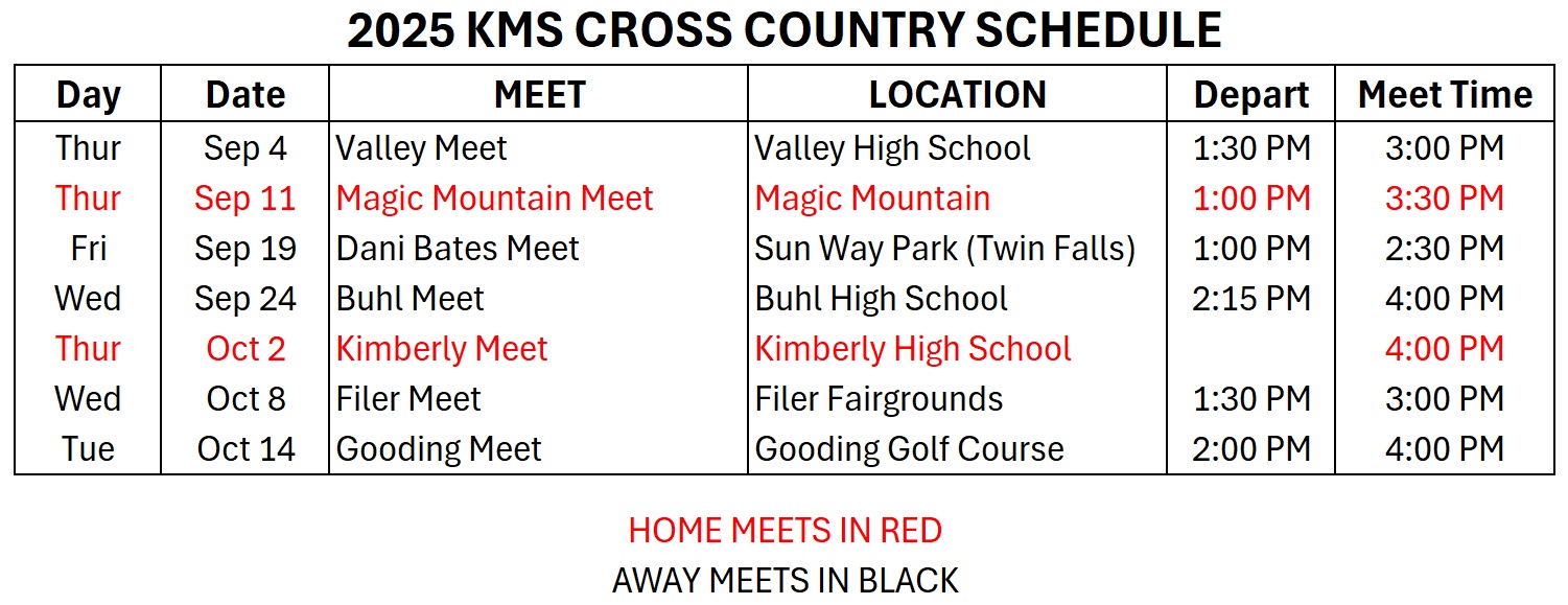 KMS Cross-Country Schedule