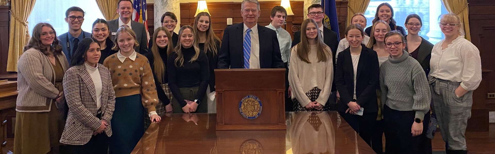 The KHS speech and debate team visits with Governor Brad Little at the Capitol building. | Submitted Photo