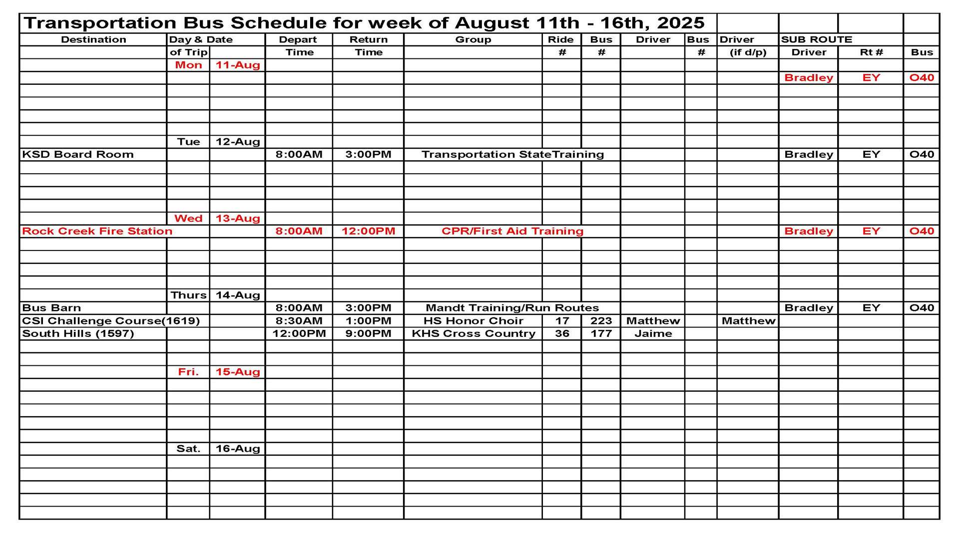 Transportation this week
